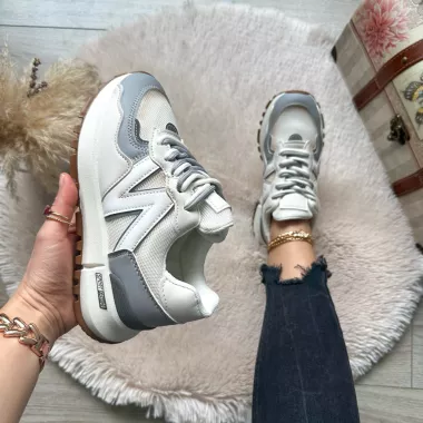 Adidasi dama casual albi cu gri 2532